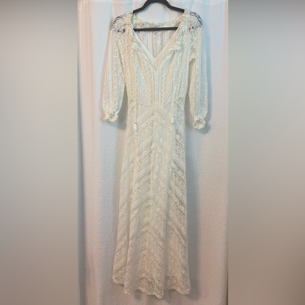 Maje White Lace Maxi Dress with Long Sleeves - Sz. 1 (small) - Picture 3 of 8